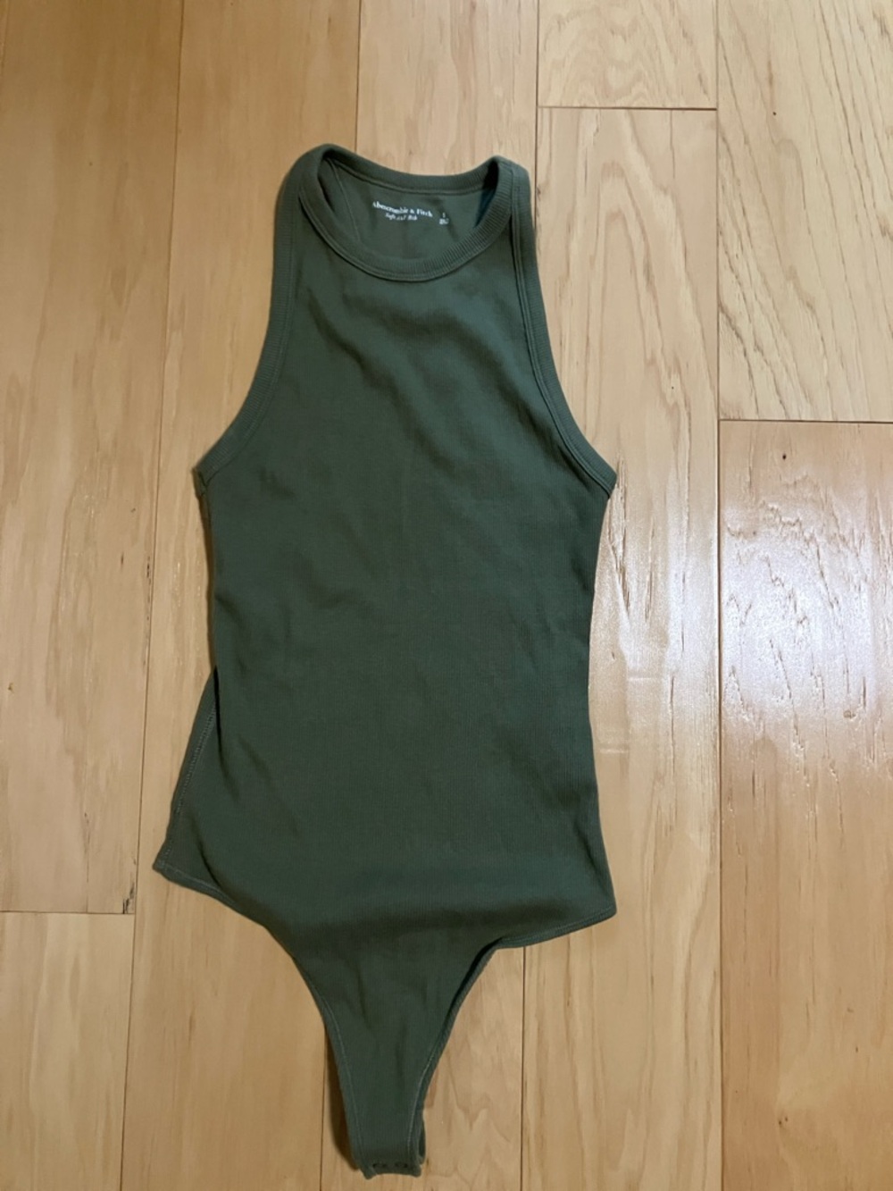 Olive Green Ribbed Tank One-Piece Bodysuit Abercrombie & Fitch